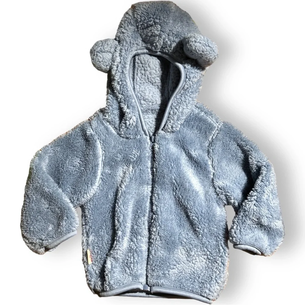 Bear Ears Hoodie Fuzzy Cozy Sweatshirt Jacket Blue 80 cm